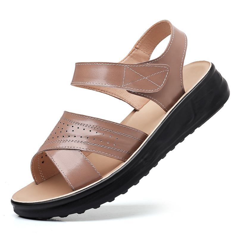 Clearance~ Leather Comfortable Women's Shoes 2025 Summer New Mom Shoes Non-slip Soft Sole Middle-aged and Elderly Flat Sandals