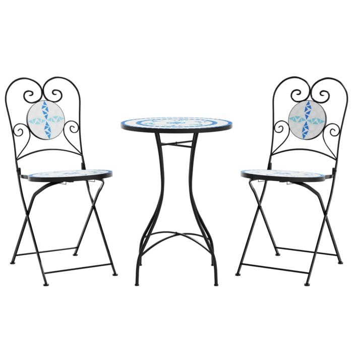 VidaXL Ensemble de bistro mosaïque bleu et blanc fer et céramique, ensemble de bistro, ensemble de bistro d'extérieur, 3216353