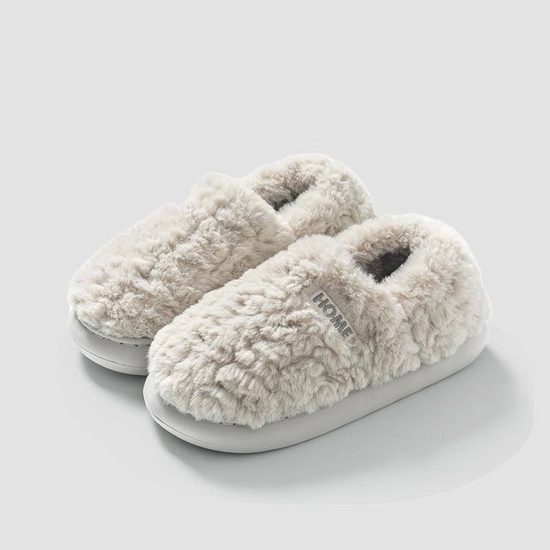 Slippers Women's Winter Home Warm Non Slip Plush Shoes Men Wearing Outside