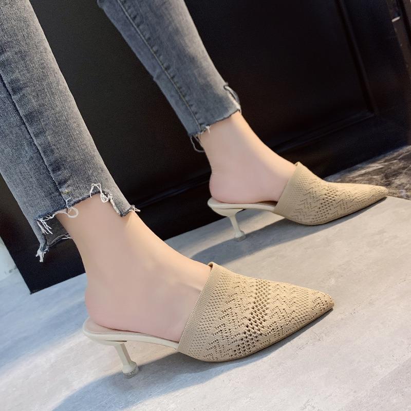 Women's slippers new women's outer wear retro half slippers bag head high heel stiletto retro