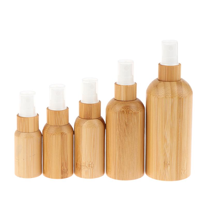 Empty 10/20/30/50/100Ml Bamboo Outer Shell Plastic Spray Bottle With Fine Mist Dispenser For Liquid Perfume Toiletries Container