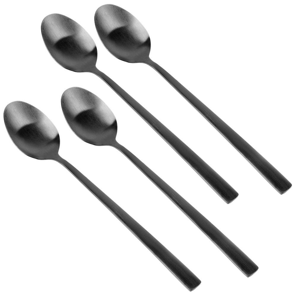 4x Schwarze Cocktail-Löffel Lange Dessert-Löffel für Eis Kaffee-Löffel Set
