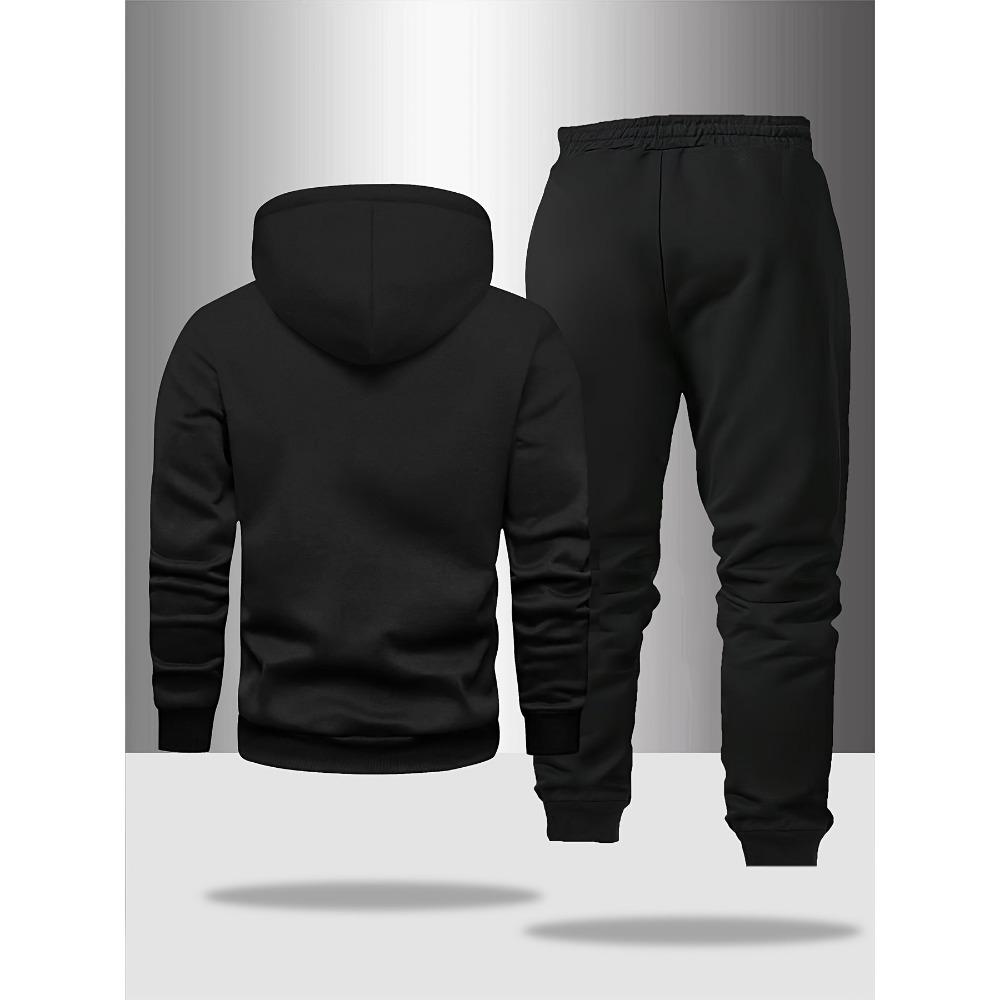 Casual Letter Printed Drawstring Pocket Hoodie and Drawstring Outdoor Casual Sports Pants Set Men's Fashion 2 Piece Set