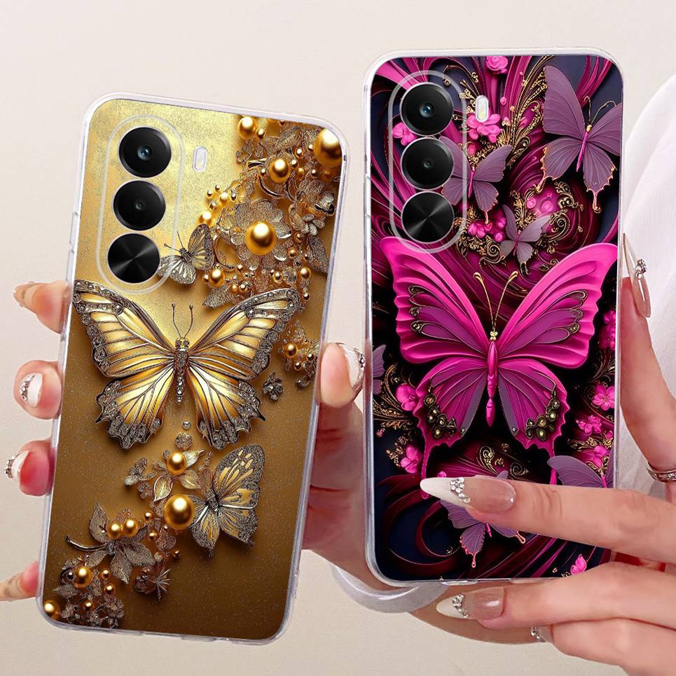 New Fashion Luxury Flower Butterfly Girly Painting Phone Case For Realme P4X RMX5108 Casing Soft Silicone Clear Back Cover