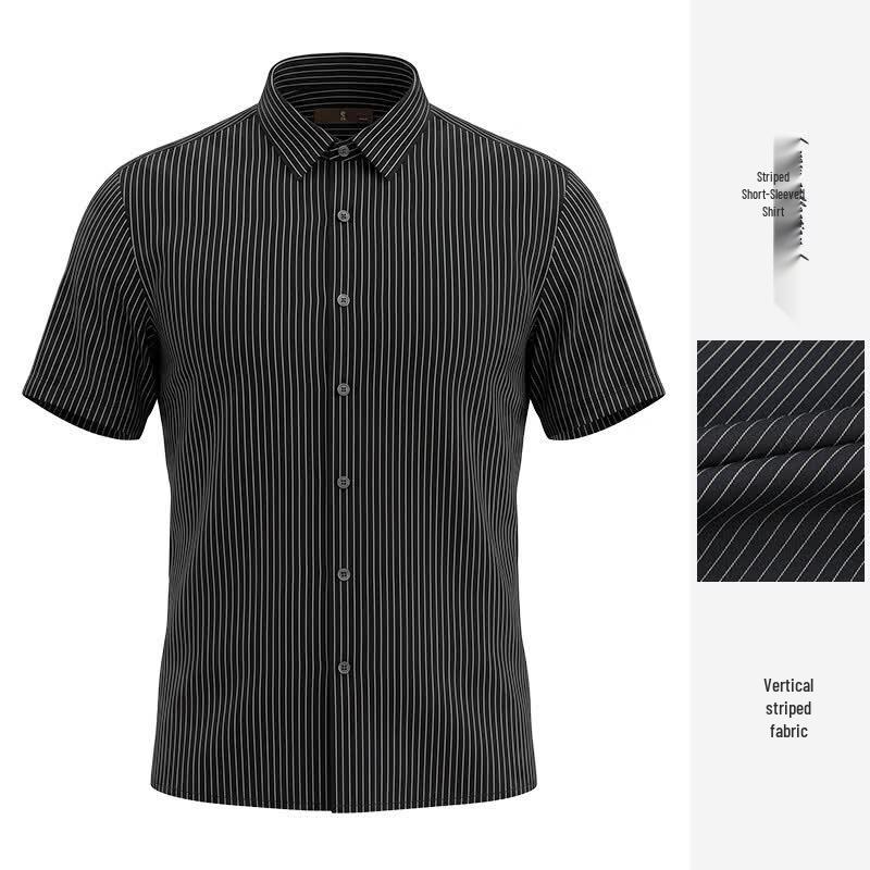 Men s Summer Vertical Stripe Business Casual Short-Sleeve Shirt L