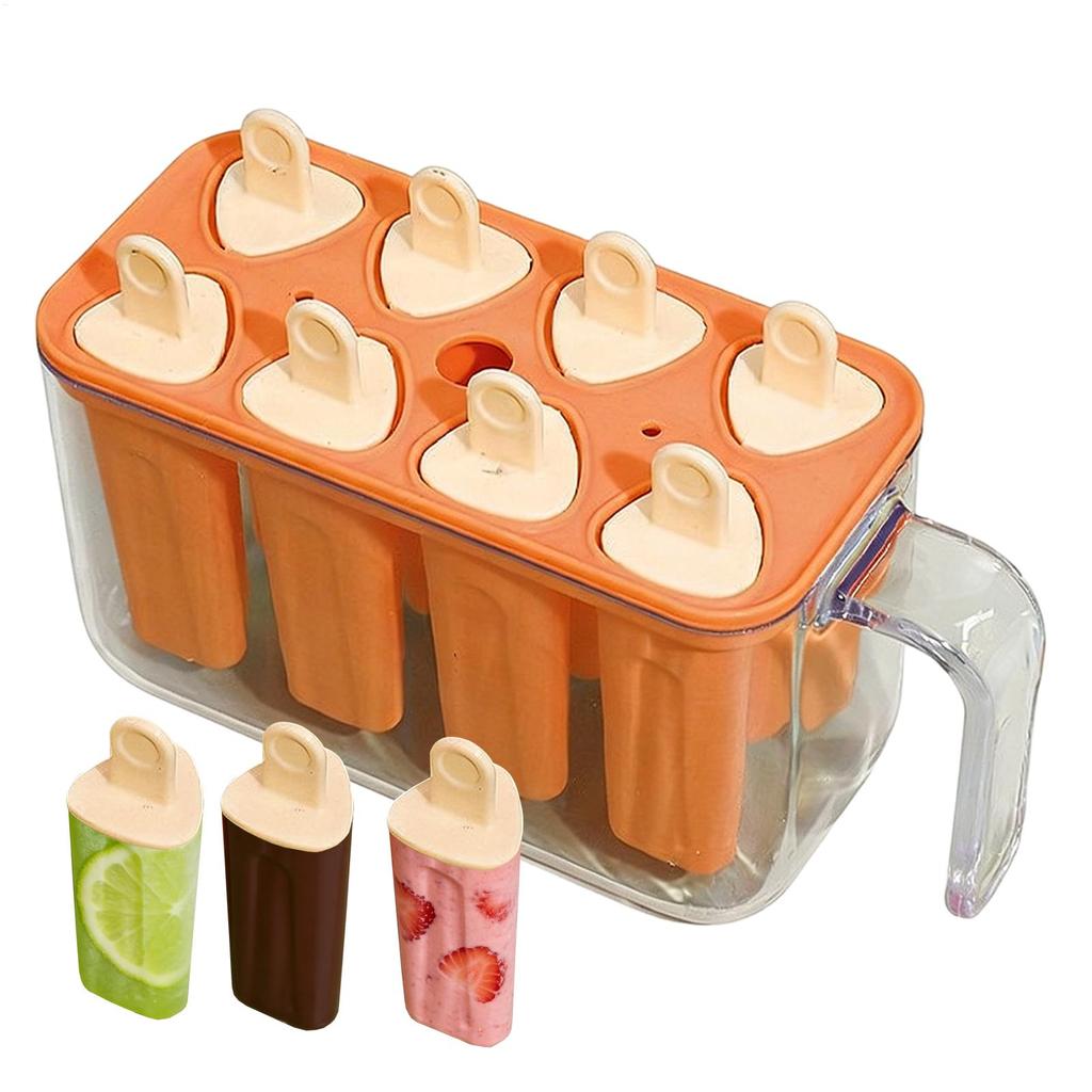 8-Cavity Ice Pop Mold Reusable Easy-Release Freezer Tray With Sticks Silicone Popsicles Maker For Kids Adults Home Party Kitchen