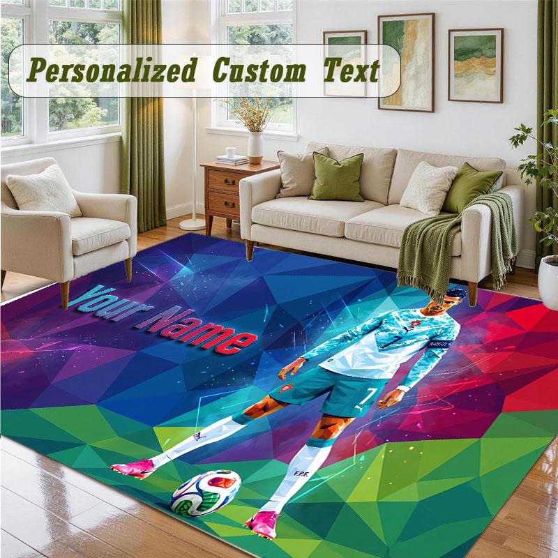 Crystal Velvet Square Rug Custom NameCristiano Ronaldo Pattern Non Slip Home Floor Decor Rug
