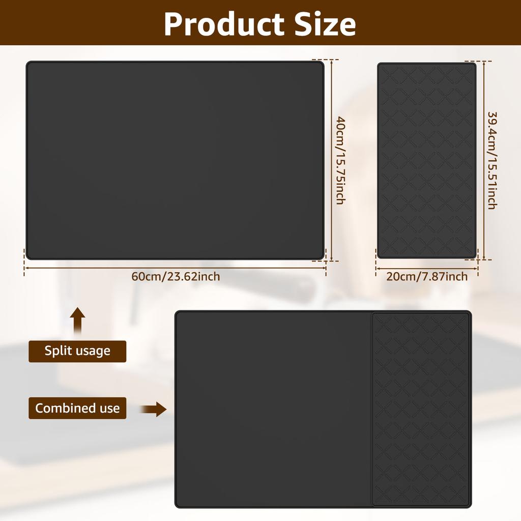 Silicone Coffee Mat Detachable(Optional) Dish Drying Mat for Kitchen Coffee Bar Accessories Fit Under Coffee Maker & Dish Rack