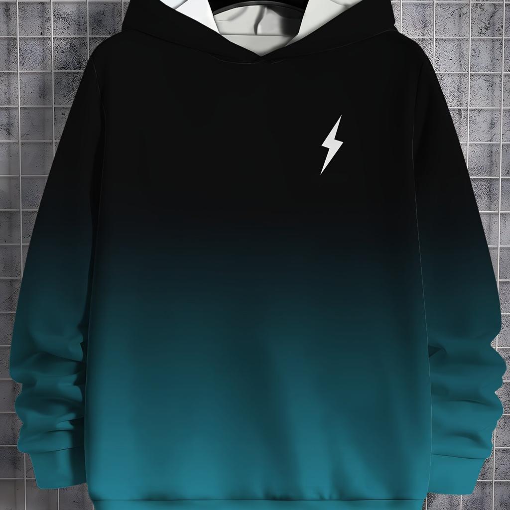 Men's Casual Pullover Hoodie With 3D Alphabet Pattern, Gradient Style, Soft Polyester Fabric Outdoor Activities Daily Wear