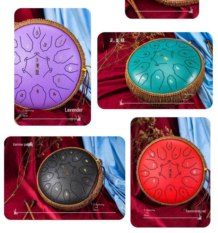 Hanpan 12-Inch Steel Tongue Drum, 15-Note D Key, Ethereal Sanskrit Sound