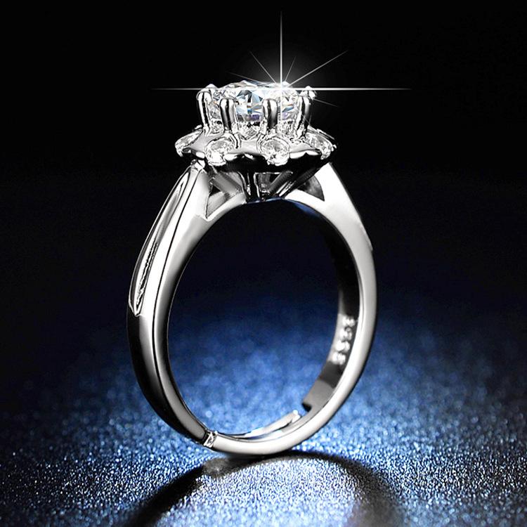 Symulacja Pierścionek z Diamentem Mozzarella dla Kobiet Inkrustowany Luksusowy Okrągły Pierścionek Torebka Temperament Modny Pierścionek z Kwiatkiem na Rękę