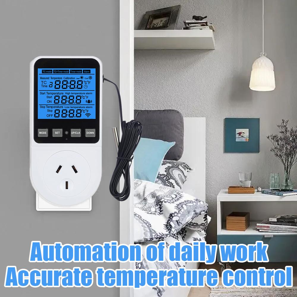 Timer Socket Thermostat Multi-Function Temperature Controller Outlet with Timer Switch Sensor Probe Heater Cool Tool
