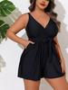 Women's Plus Size Deep V Strappy Swimsuit Boxers: Slimming One-Piece Vacation Swimwear