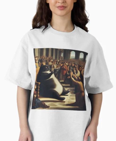 Renaissance Cat WHIte T-Shirt 3XL