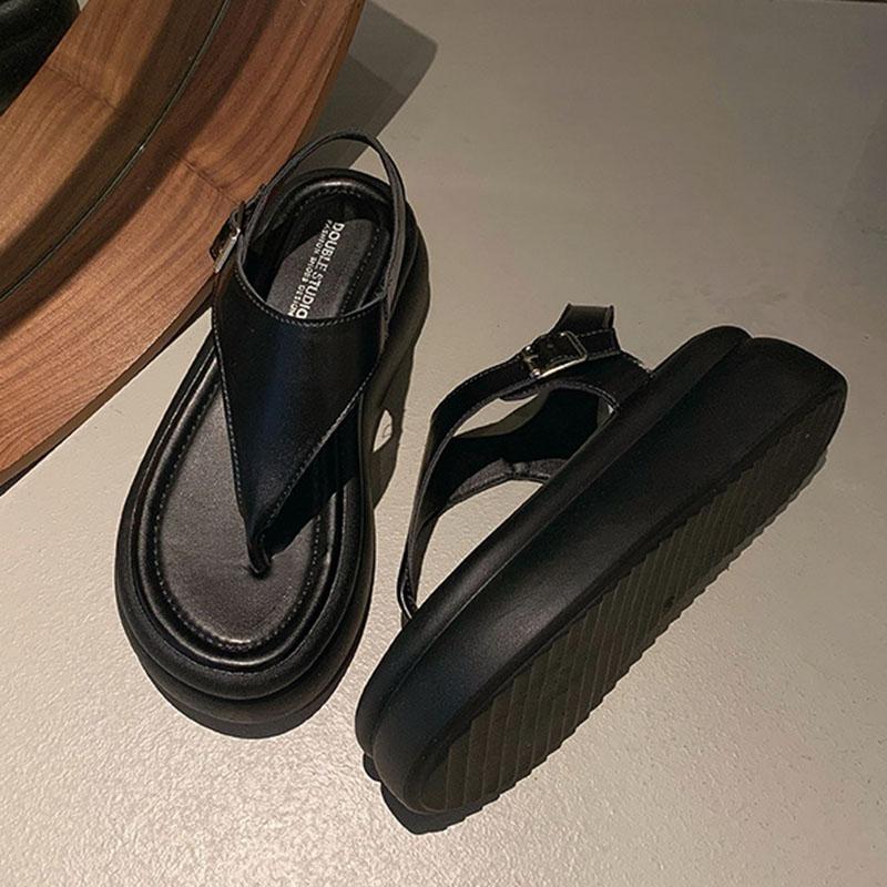 Fashion Thick Bottom Flip Flops Roman Sandals Fashion Women Summer Shoes Black Sliver 7cm High Heels Platform Buckle Sandalias De Mujer