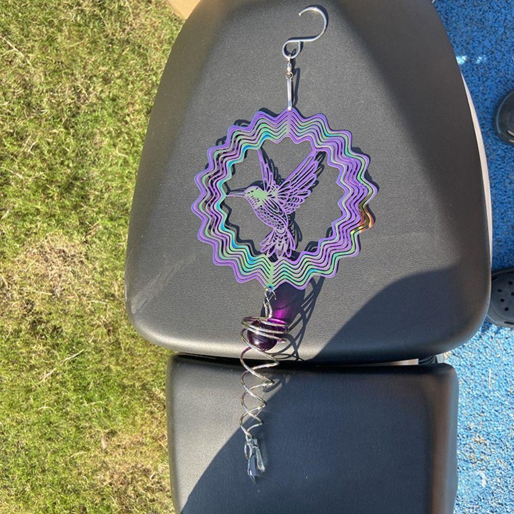 3D Sun Catcher Stainless Steel Metal Stained Glass Pendant Hummingbird Wind Chimes  Outdoor