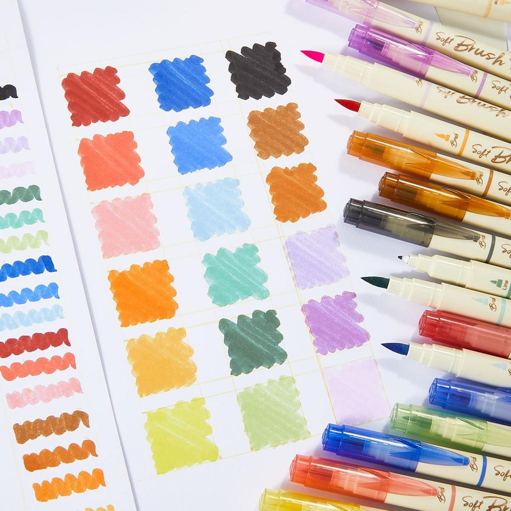 18 Colors Dual Tone Brush Tip Highlighter Pens Set Dual-Color Soft Brush Painter For Drawing Painting Lettering A7970