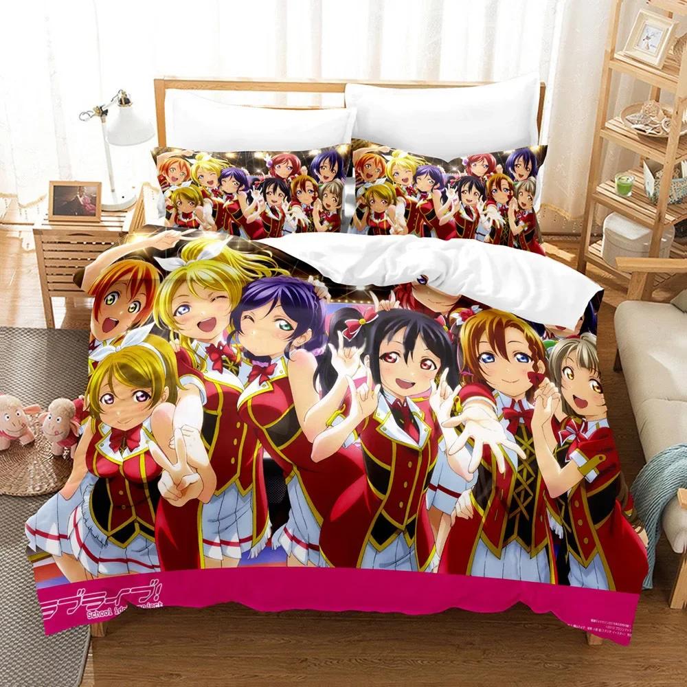 

Набор постельного белья Love Live с 3D-печатью, наволочка, аниме, пододеяльник, двуспальный, полуторный, полный, королевский, кинг, для взрослых, детей, постельные принадлежности, покрывало 135x200cm