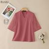 ZANZEA Women Casual V-Neck Lace Splice 3/4 Sleeve Blouse