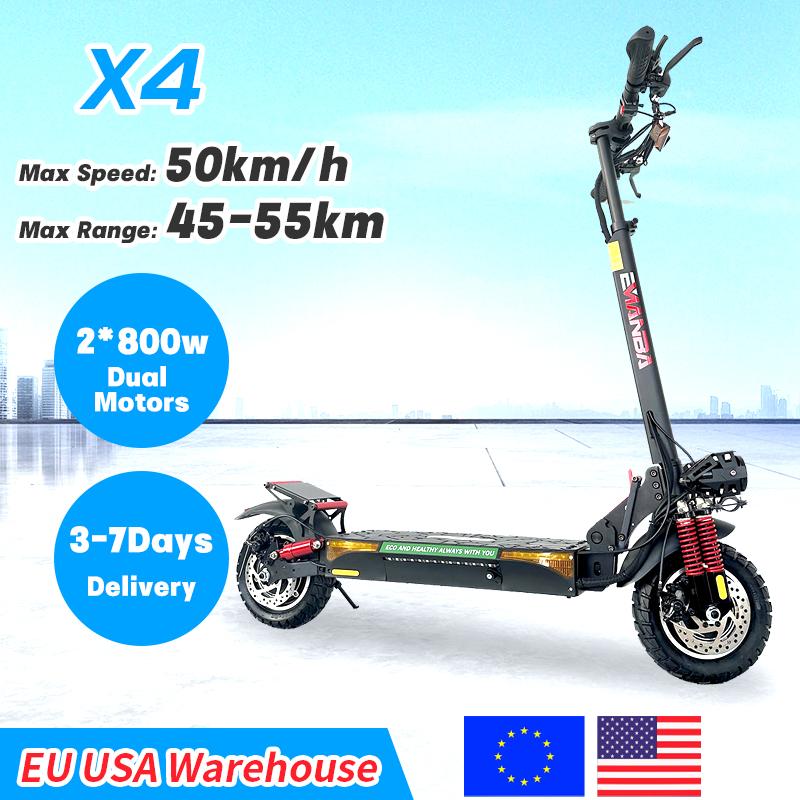 E-Scooters X4 1600W Dual Motor 48V18AH Battery Double Braking Fold Scooters Electric 10-Inch Tire Off-road Electric Scooter NFC