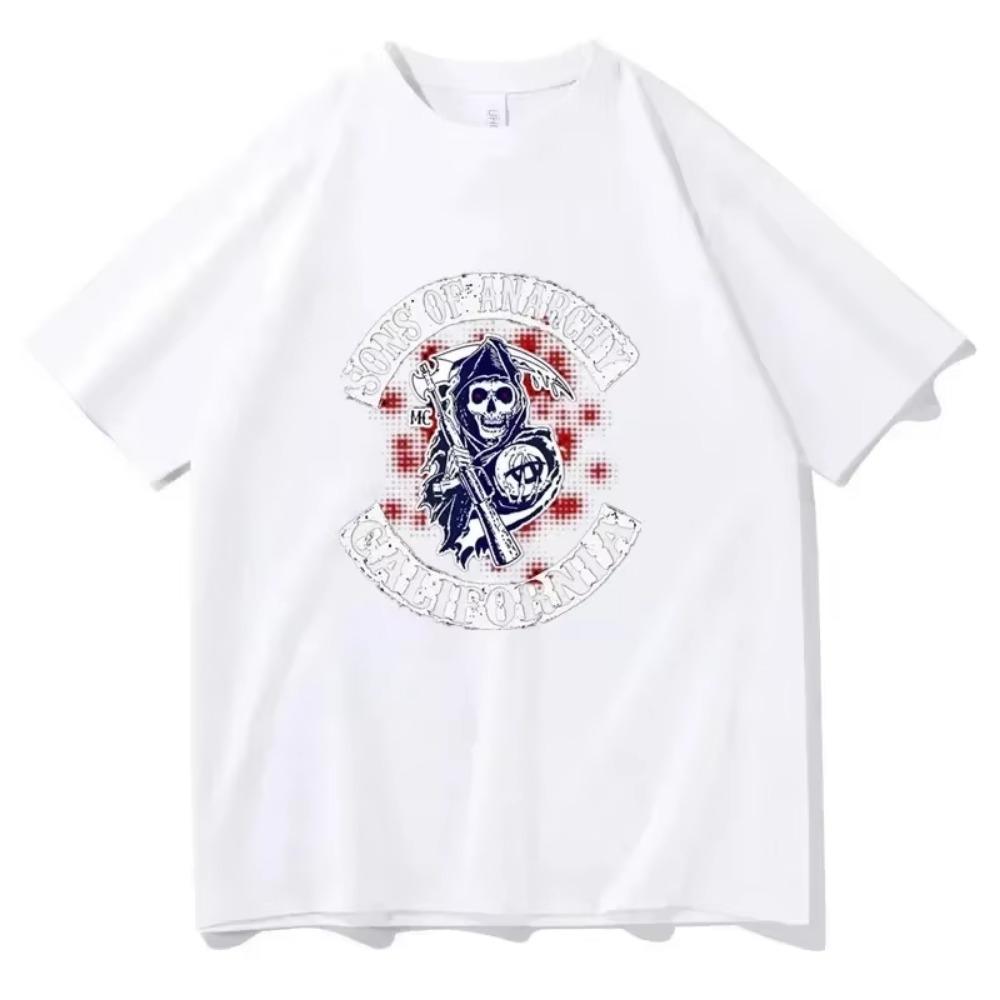 SAMCRO Sons of Anarchy Print T-shirt Summer Short Sleeves Sweatshirt Hip Hop Streetwear Y2k Vintage Casual Cotton Unisex Tshirt