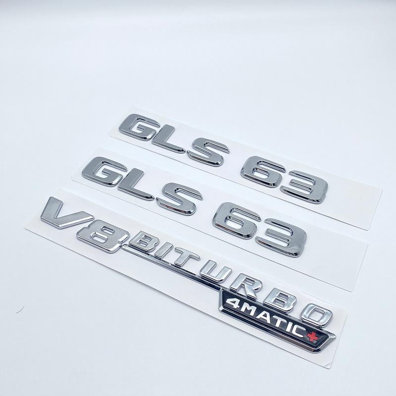 3D Silver Black Letters GLS63 V8 Biturbo ABS Emblem for Mercedes Benz AMG X166 Car Styling Fender Trunk Nameplate Logo Sticker