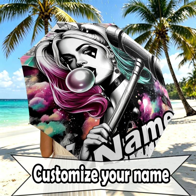 Custom Name Personalized Superhero Print Umbrella, Auto Open Close, 8‑Rib Sturdy Frame, Commute Camping Hiking Use, Birthday Gift