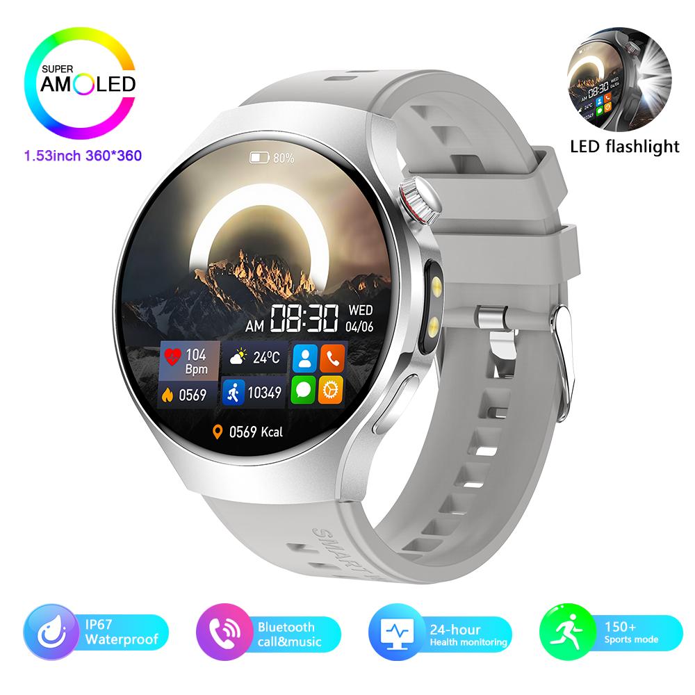 Outdoor Sports Men Smartwatch 1.53 360*360 HD AMOLED Screen LED Flashlight IP67 Waterproof Voice Call Smartwatch Gifts for Men