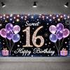 16th Birthday Display Heart Accent Sweet 16 Banner Backdrop Golden Number Sweet Celebration Display For Photo Backdrop Birthday