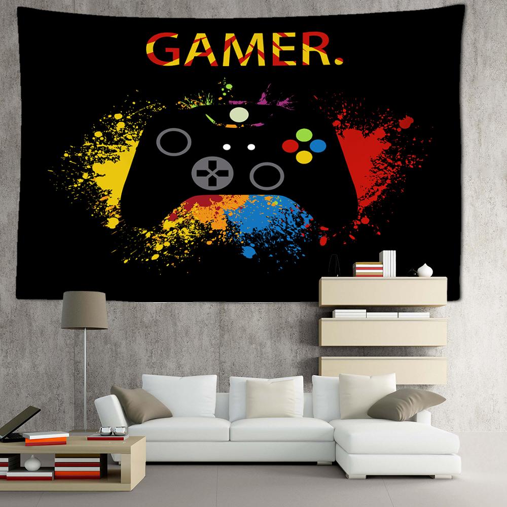 Black Cartoon Game Console Tapestry Wall Hanging Kawaii Hippie Tapiz Art Minimalist Children's Room Decor Background Cloth
