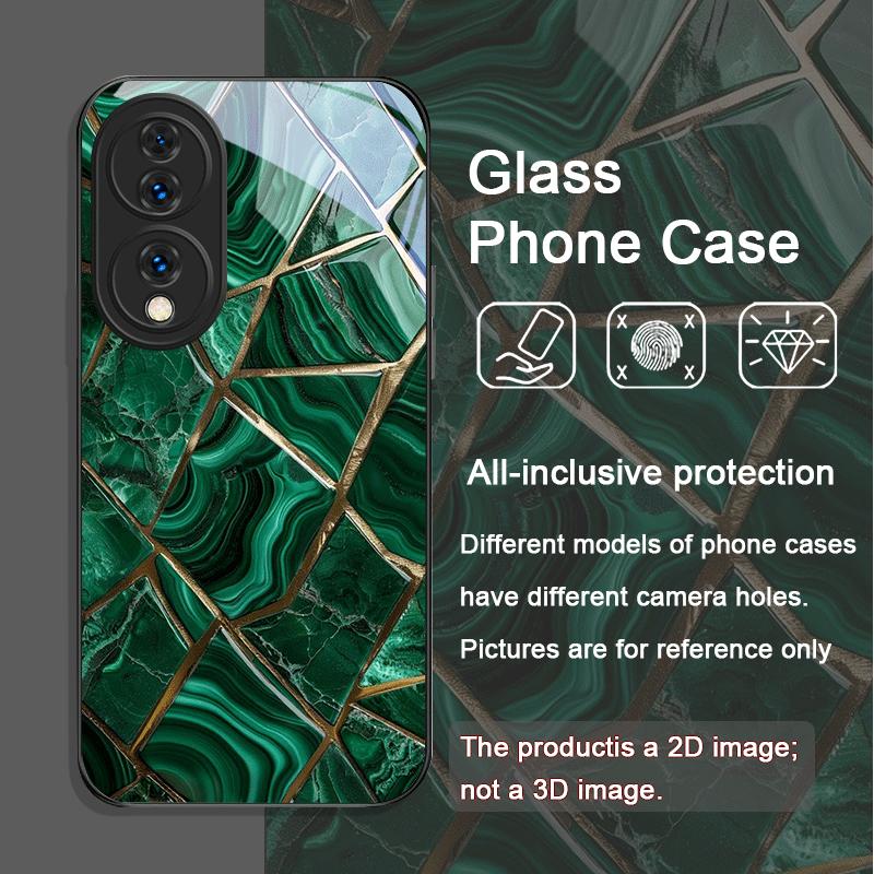 

Gorgeous Emerald Pattern Tempered Glass Phone Case for Huawei Nova 13 Pro 12 11 SE 10 P60 P50 P40 Mate 40 50 60 Protective Cover Huawei Mate 20
