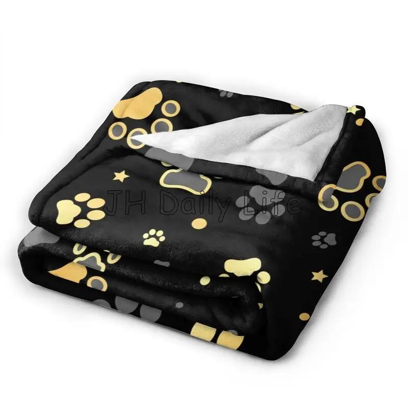 Dog Paw Print Flannel Fleece Throw Blanket for Bed Sofa Travel Camping Lightweight Soft Warm Cozy Plush Blankets for All Seasons