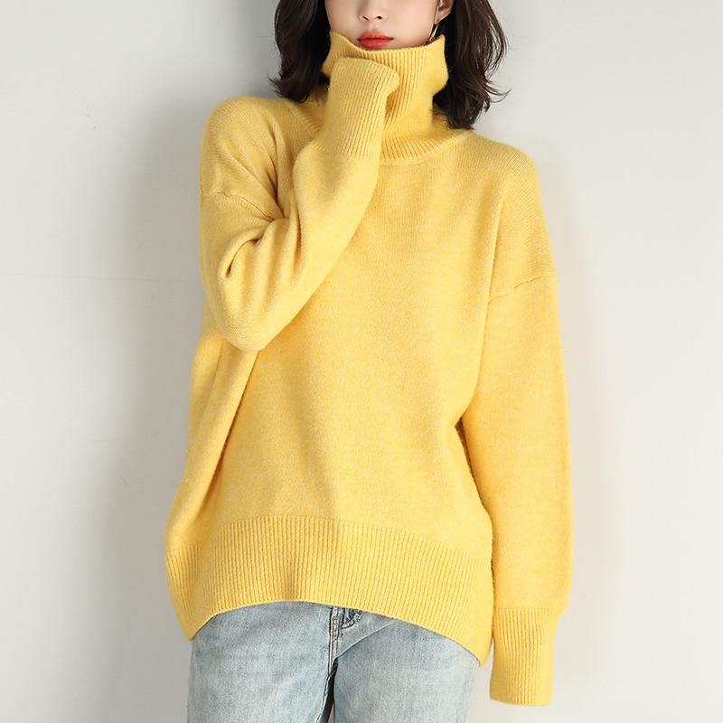 Solid Color Turtleneck Sweater Women's Autumn and Winter Inner Wear Loose and Thin Retro Lazy Style Small Pullover Knitted Bottoming Shirt