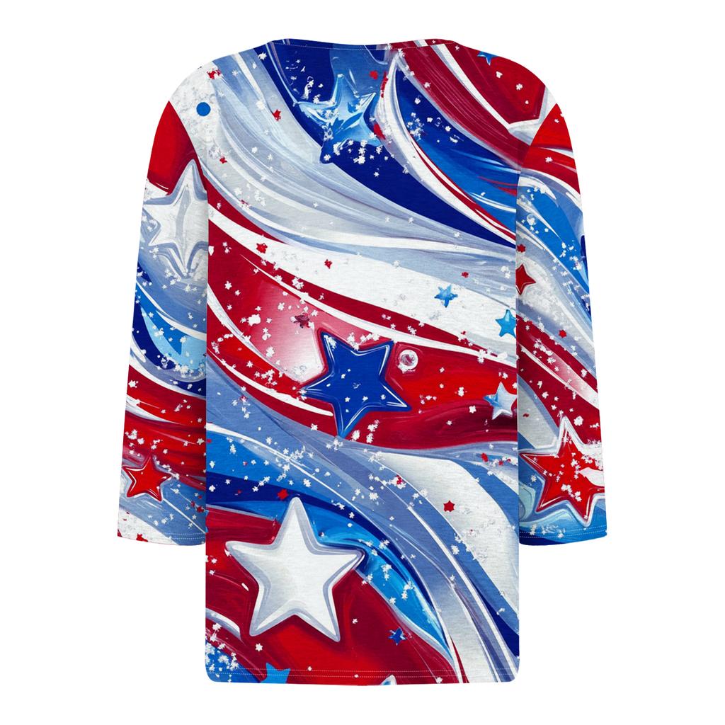 Womens Spring Tops V Neck Printed 3/4 Sleeve Summer Shirts for Women Casual Loose Womens Summer Shirts Dressy Tops for Women