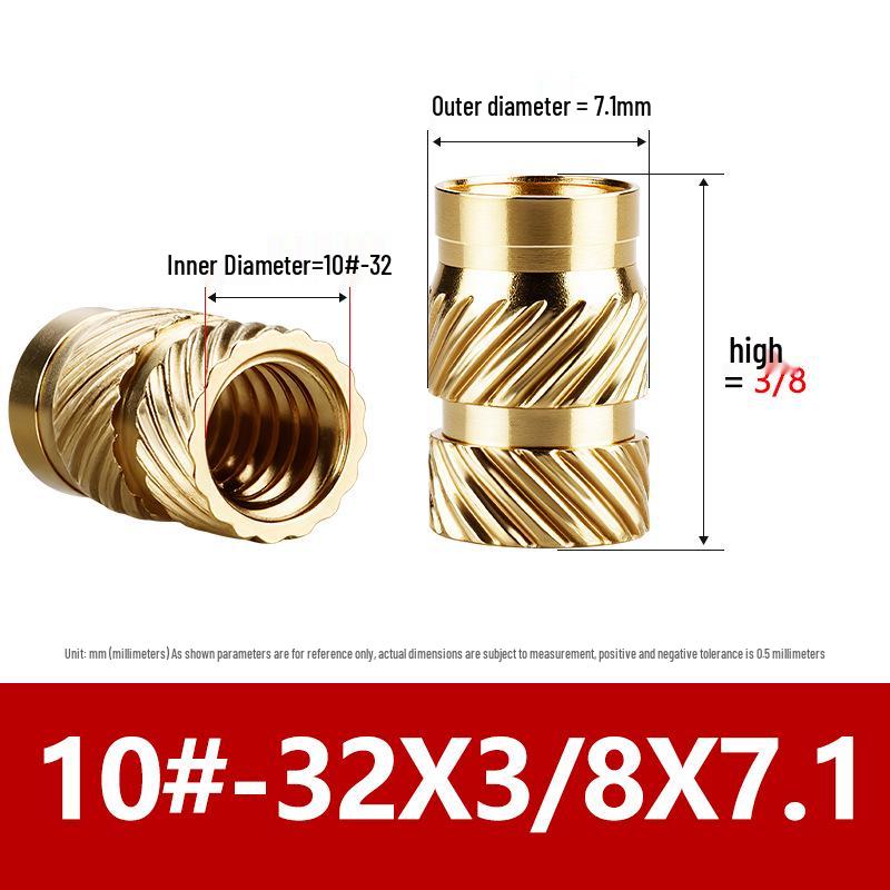 Tu Ba Copper Nut: Hot Melt, Double Diagonal, Knurled, Through-Hole Embedded Insert M1-M8.