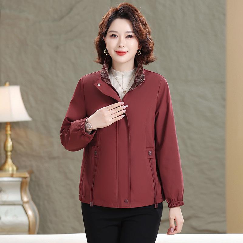 

Women s Spring/Autumn 2026 Jacket for Middle-Aged and Elderly - Loose, Stylish Top 5XL вина червоного кольору