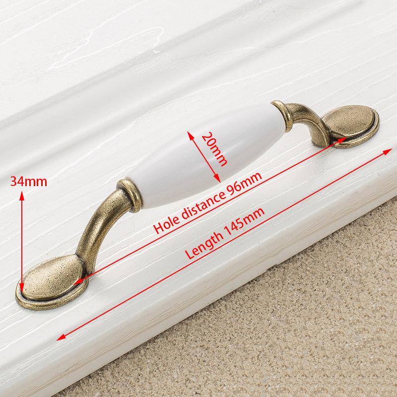 KAK Antique Bronze White Ceramic Cabinet Handles Zinc Alloy Drawer Knobs Wardrobe Door Handle Simple European Furniture Hardware