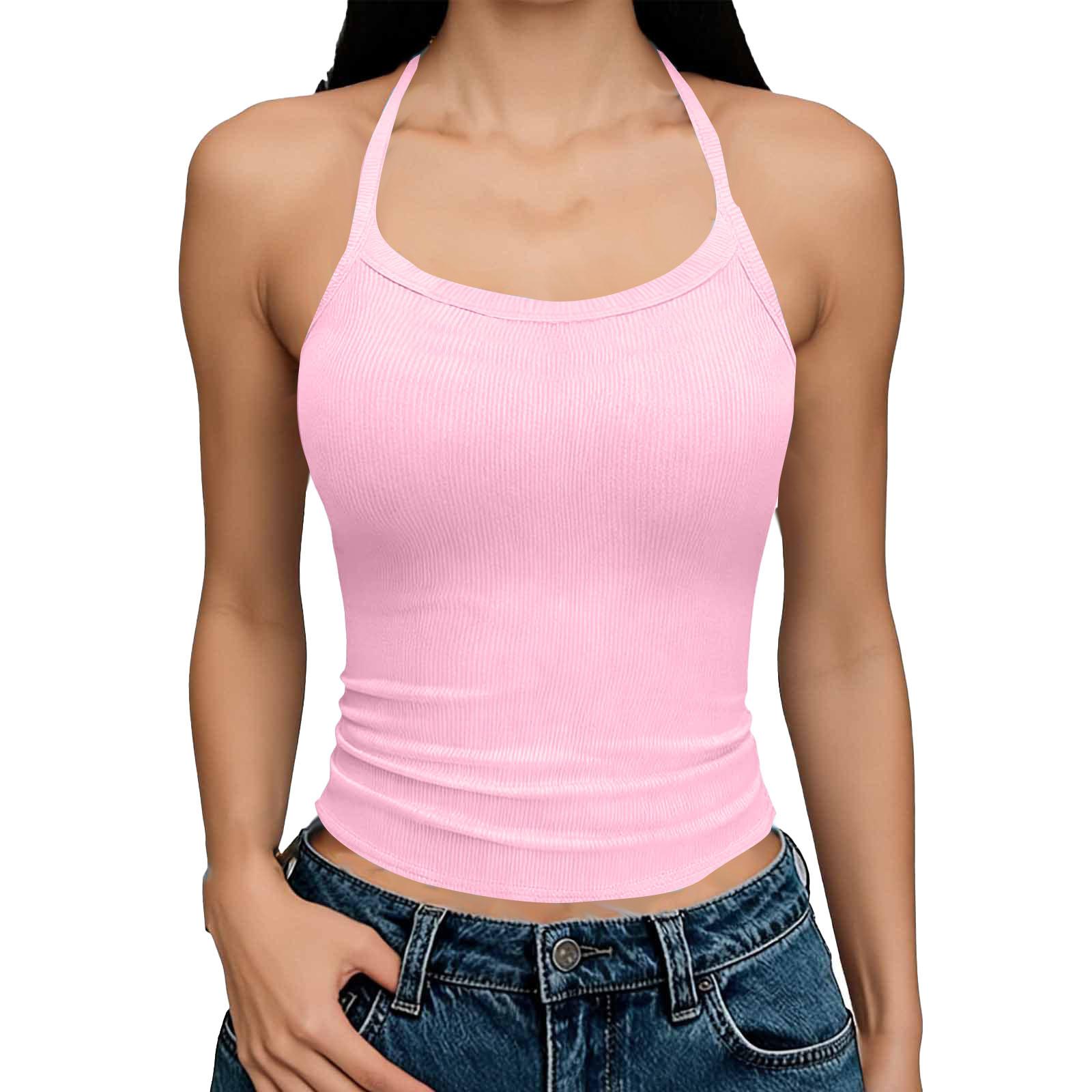 Women s Fashionable Casual -Color Fitted U-Neck Tank Top M розовый
