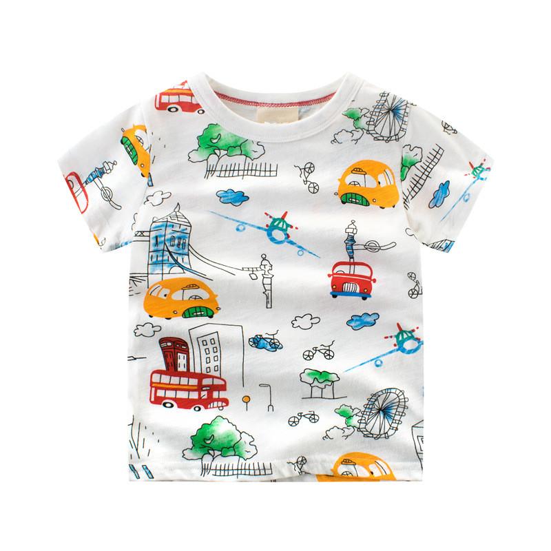 Jumping Meters Children's Summer T Shirts Dinosaur Print Hot Selling Short Sleeve Cartoon Toddler Tees Tops Boys Girls Clothing