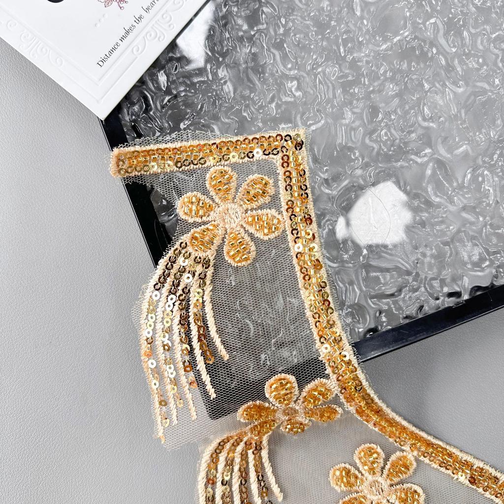 Gold Handmade Beads Three-Dimensional Flower Embroidery Applique Evening Dress Performance Dress Neckline Decoration Front Collar Cloth Sticker