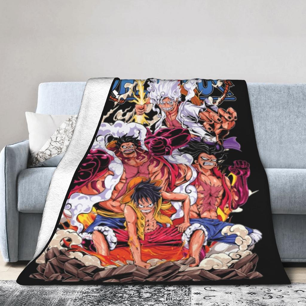 Monkey D Luffy Gear 5 Blankets Anime Flannel Throw Blanket Airplane Travel Portable Lightweight Bedsprea,