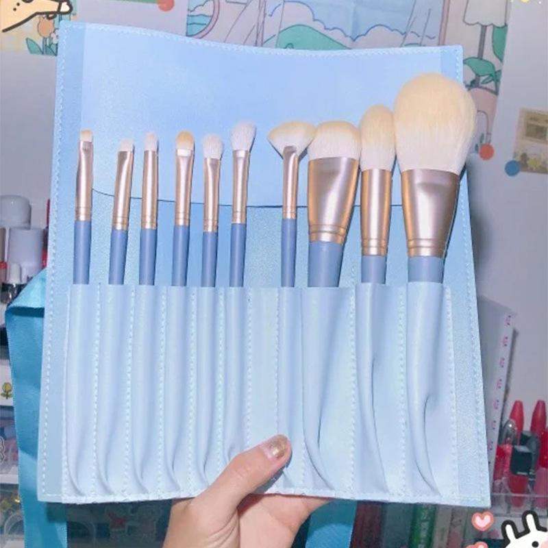10-Piece Blue Makeup Brush Set: Eyeshadow, Contour, Loose Powder, Foundation - Soft Bristles, Portable
