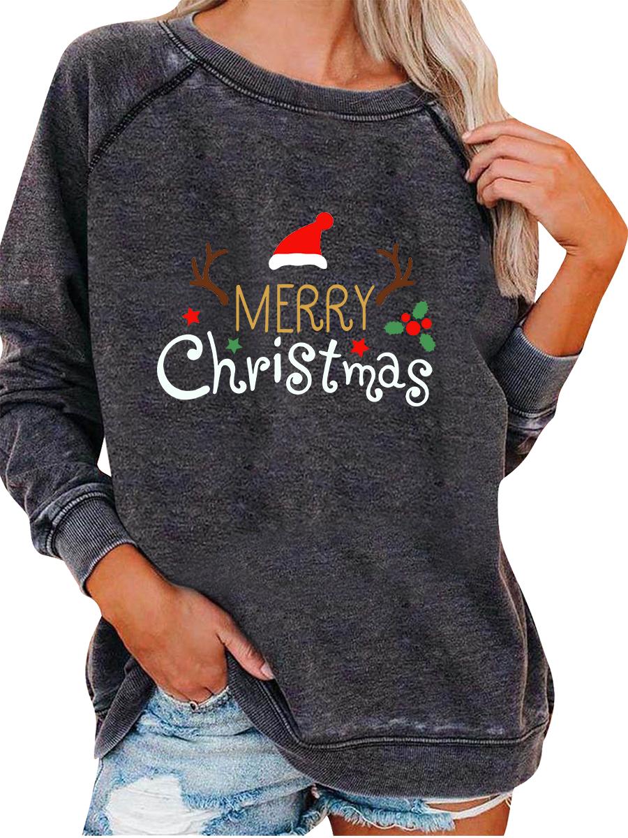

Female Oversized Sweatshirt Spring/Fall Fashion Christmas Print Top Women s Pullover Sweatshirt 3XL серый