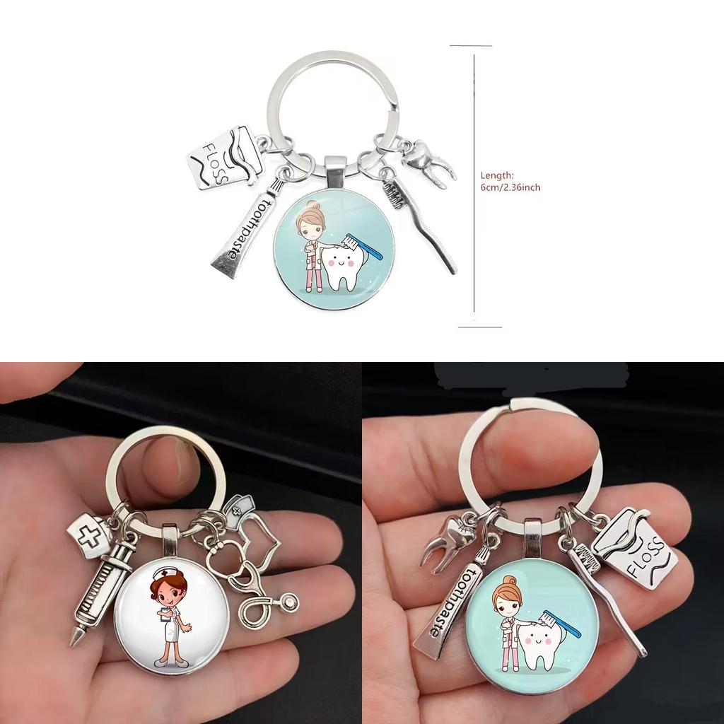 Dental Care Nurse Keychain With Medical Syringe And Stethoscope For Gift And Celebration