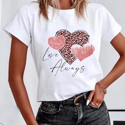 T-shirt d'été pour femme imprimé amour et papillon coloré à manches courtes, hauts imprimés décontractés