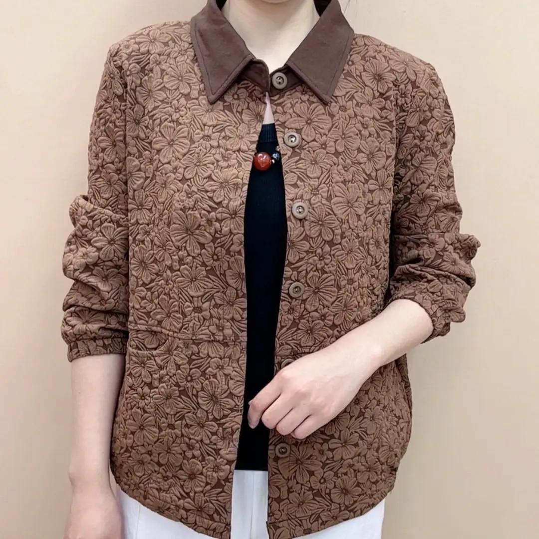 

Spring Women s Cardigan Jacket Fashion Lapel Long-sleeved Top 5XL кавовий