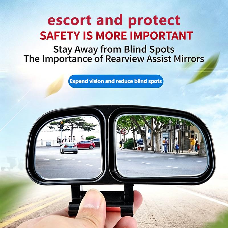 Car Mounted ABS Dual Mirror Blind Spot Rearview Mirror 360° Adjustable Large Field of View High-Definition Wide-Angle Reversing