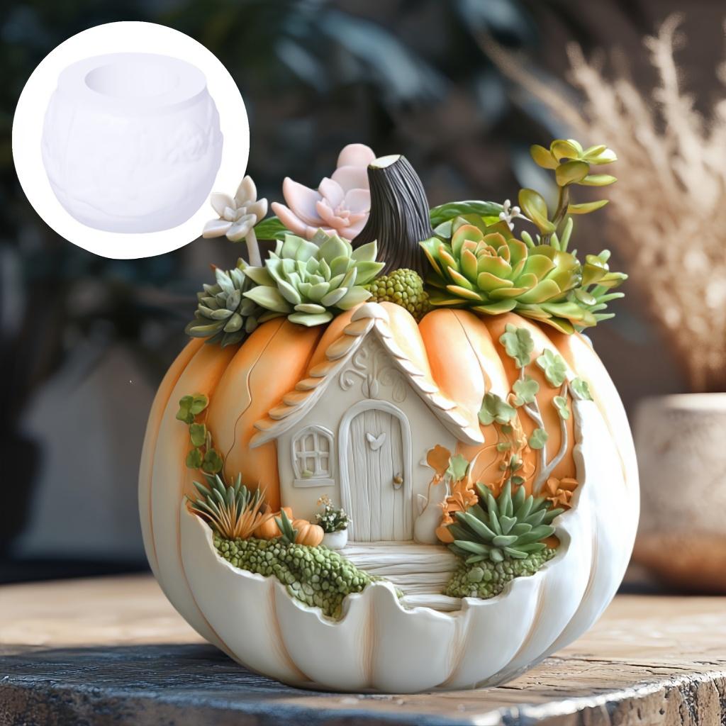 Hexenelfen Magisches Schloss Relief Kürbis Sukkulente Pflanze Blumentopf Harz Silikonform Magisches Haus Kürbis Kerzenbecher Gipsformen