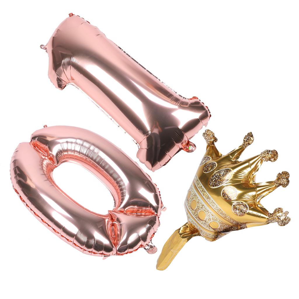Μπαλόνια Αλουμινίου Ροζ Χρυσά Αριθμοί Στέμματα Αυτοκόλλητα για Διακόσμηση Πάρτι Γενεθλίων