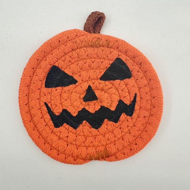 1Pcs Halloween Pumpkin Coaster Orange Pumpkins Absorbent Cup Coasters Woven Pumpkin Drink Cup Pad Mats Heat Resistant Drink